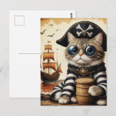 Carte Postale Adorable chat de pirate (Devant / Derrière)