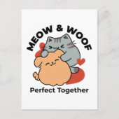 Carte Postale Adorable chat et chien Hug - Meow & Woof Design (Devant)