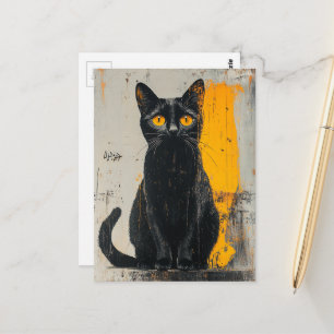 Carte Postale adorable chat noir grunge