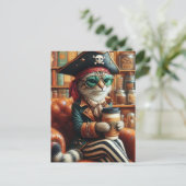 Carte Postale Adorable chat pirate avec café (Debout devant)