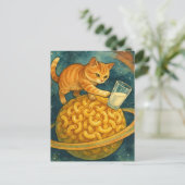 Carte Postale Adorable Chat Poussant Le Lait De La Planète (Debout devant)