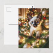 Carte Postale Adorable chaton siamois dans un arbre de Noël (Devant / Derrière)