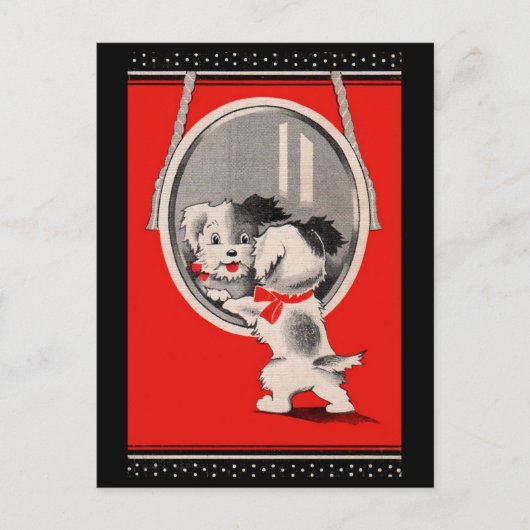 Carte Postale adorable chiot dans le miroir (Devant)
