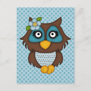Carte Postale Adorable Chouette Bleue Rétro Cadeaux et Tee - shi