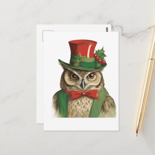 Carte Postale Adorable Chouette de Noël (Devant/Arrière en situation)