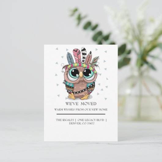Carte Postale adorable chouette douce avec Feathers maison en mo (Debout devant)