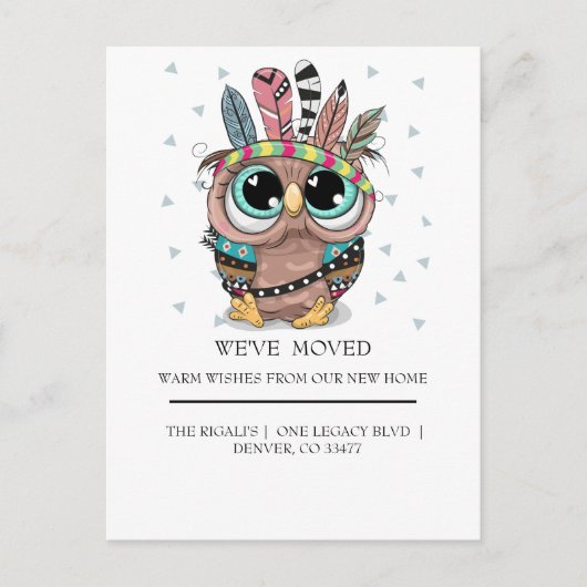 Carte Postale adorable chouette douce avec Feathers maison en mo (Devant)