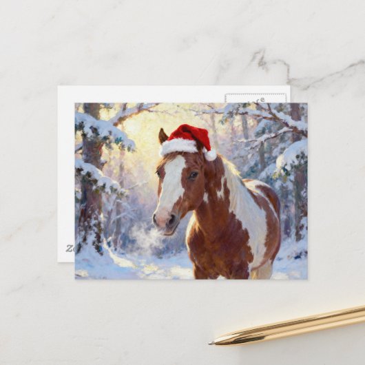 Carte Postale Adorable Christmas Paint Horse Mare (Devant/Arrière en situation)