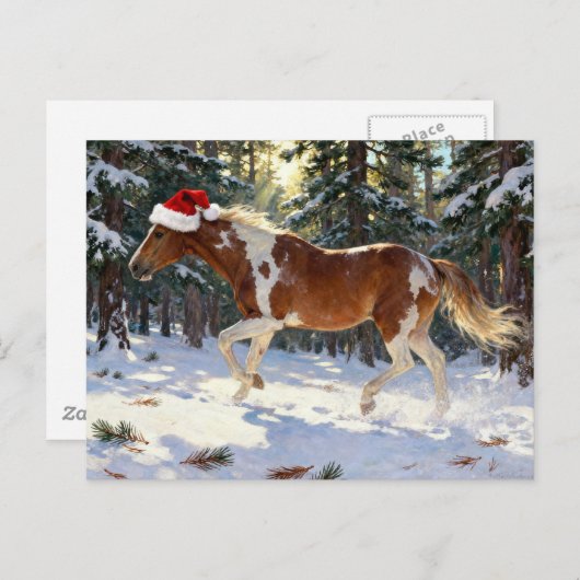 Carte Postale Adorable Christmas Paint Horse Mare Winter Forest (Devant / Derrière)