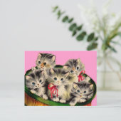 Carte Postale adorable corbeille des années 1950 o' chatons (Debout devant)