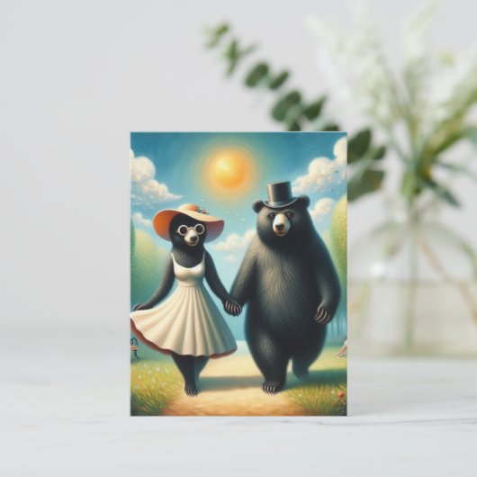 Carte Postale Adorable Couple d'ours en promenade dans le parc (Debout devant)