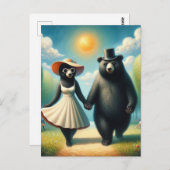 Carte Postale Adorable Couple d'ours en promenade dans le parc (Devant / Derrière)