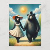 Carte Postale Adorable Couple d'ours en promenade dans le parc (Devant)