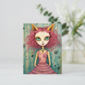 Carte Postale Adorable Dame Avec Oreilles De Chat Collage Média  (Debout devant)