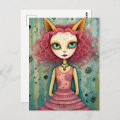 Carte Postale Adorable Dame Avec Oreilles De Chat Collage Média  (Devant / Derrière)