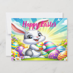 Carte postale adorable de Pâques avec lapin