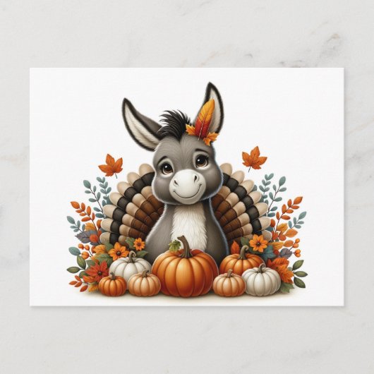 Carte Postale Adorable Donkey Thanksgiving (Devant)