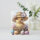 Carte Postale Adorable Duckling Straw Hat Easter Egg Flowers (Debout devant)