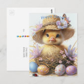 Carte Postale Adorable Duckling Straw Hat Easter Egg Flowers (Devant / Derrière)