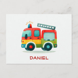 Carte postale adorable d'un camion de pompiers des
