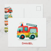 Carte postale adorable d'un camion de pompiers des (Devant / Derrière)