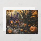 Carte Postale Adorable Éffrayant House et Halloween Citrouille P (Devant / Derrière)