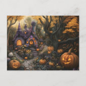 Carte Postale Adorable Éffrayant House et Halloween Citrouille P (Devant)