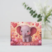 Carte Postale Adorable Eléphant Calf Coeurs & Fleurs (Debout devant)