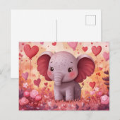 Carte Postale Adorable Eléphant Calf Coeurs & Fleurs (Devant / Derrière)