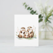 Carte Postale Adorable Famille De Otter Avec Fleurs (Debout devant)
