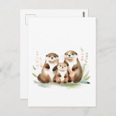 Carte Postale Adorable Famille De Otter Avec Fleurs (Devant / Derrière)