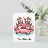 Carte Postale Adorable famille Otter Valentine (Debout devant)