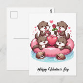 Carte Postale Adorable famille Otter Valentine (Devant / Derrière)