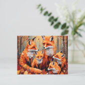 Carte Postale Adorable famille Renard Rouge en automne (Debout devant)