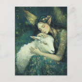 Carte Postale Adorable fée et son mouton endormi (Devant)