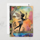 Carte Postale Adorable Fée Mixte Média Collage (Devant / Derrière)