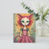 Carte Postale Adorable félin chat dame collage médiatique mixte (Debout devant)