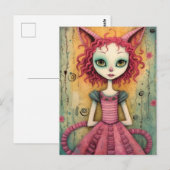 Carte Postale Adorable félin chat dame collage médiatique mixte (Devant / Derrière)