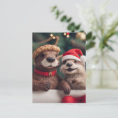 Carte Postale Adorable Festif Otters de Noël (Debout devant)