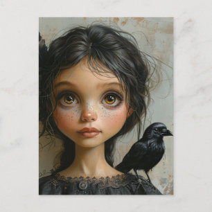 Carte Postale Adorable fille et son animal de compagnie Black Bi