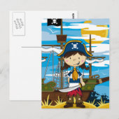 Carte postale adorable fille pirate (Devant / Derrière)