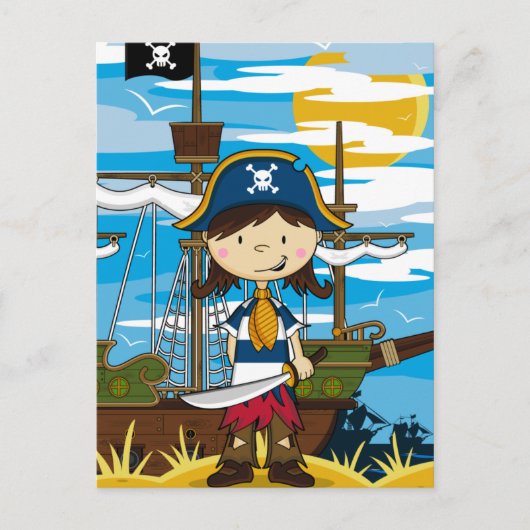 Carte postale adorable fille pirate (Devant)