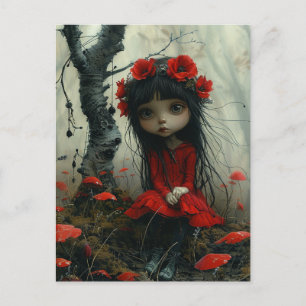 Carte Postale Adorable fille triste dans une forêt de coquelicot