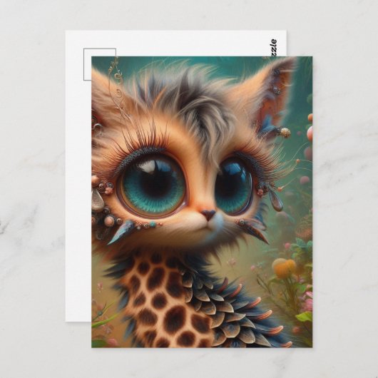 Carte Postale Adorable Fluffy Kitten Giraffe Peacock Critère (Devant / Derrière)