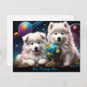 Carte Postale Adorable Fluffy Samoyé Chiots, Terre (Devant / Derrière)