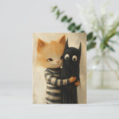 Carte Postale Adorable ginger cat and a black kitty ghost (Debout devant)