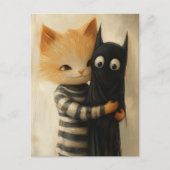 Carte Postale Adorable ginger cat and a black kitty ghost (Devant)