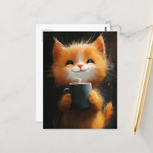 Carte Postale Adorable Ginger Cat avec café