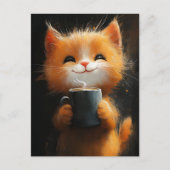 Carte Postale Adorable Ginger Cat avec café (Devant)