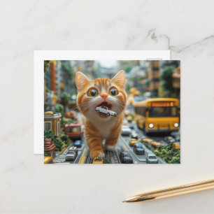 Carte Postale Adorable Ginger Cat Mange Une Voiture